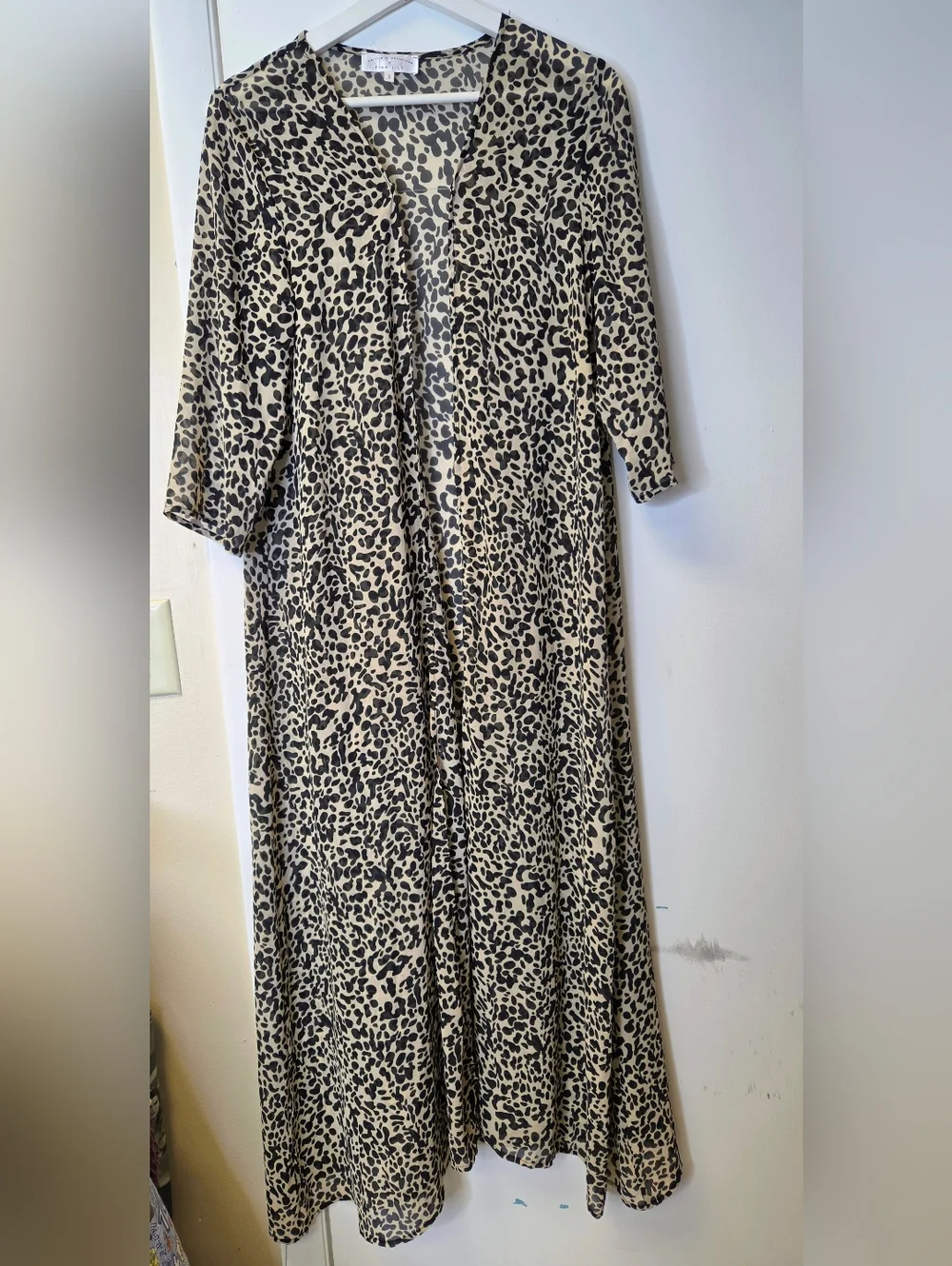 Caitlin M. Covington x Pink Lily Leopard Print Maxi Duster Kimono Size S - Picture 2 of 14